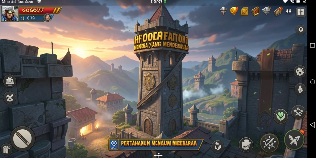 Tangkapan layar gameplay GOGO77 menampilkan menara pertahanan yang kuat.