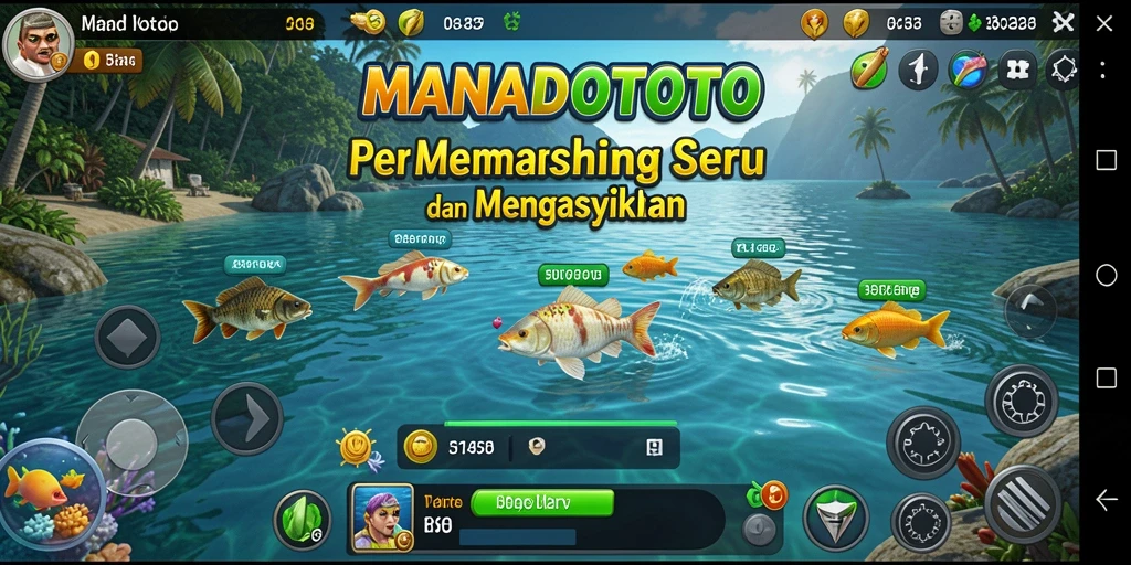 Gameplay seru dalam MANADOTOTO yang menampilkan aksi memancing.